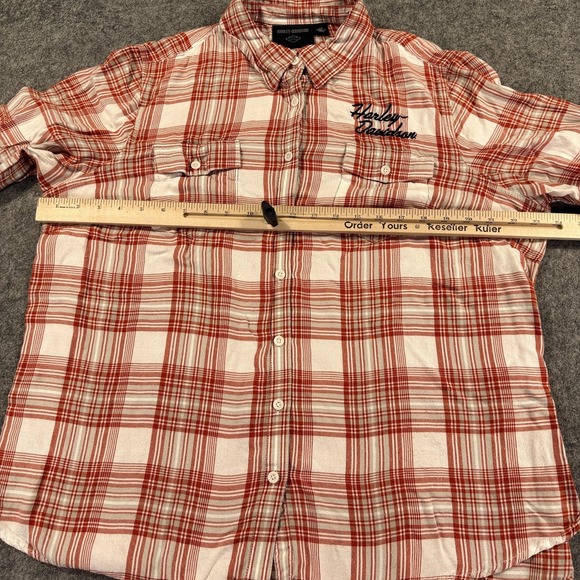 Harley Davidson Shirt Womens 2W Orange Plaid Embroidered Logo Flannel Biker Moto - Picture 8 of 14